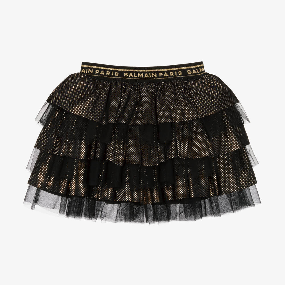 Balmain - Rüschenrock in Schwarz und Gold | Childrensalon