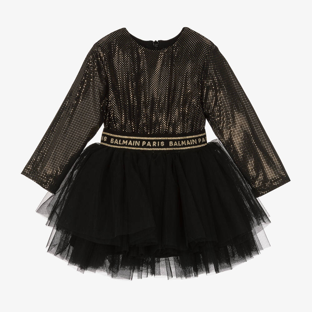 Balmain - Черно-золотистое платье с юбкой-пачкой | Childrensalon