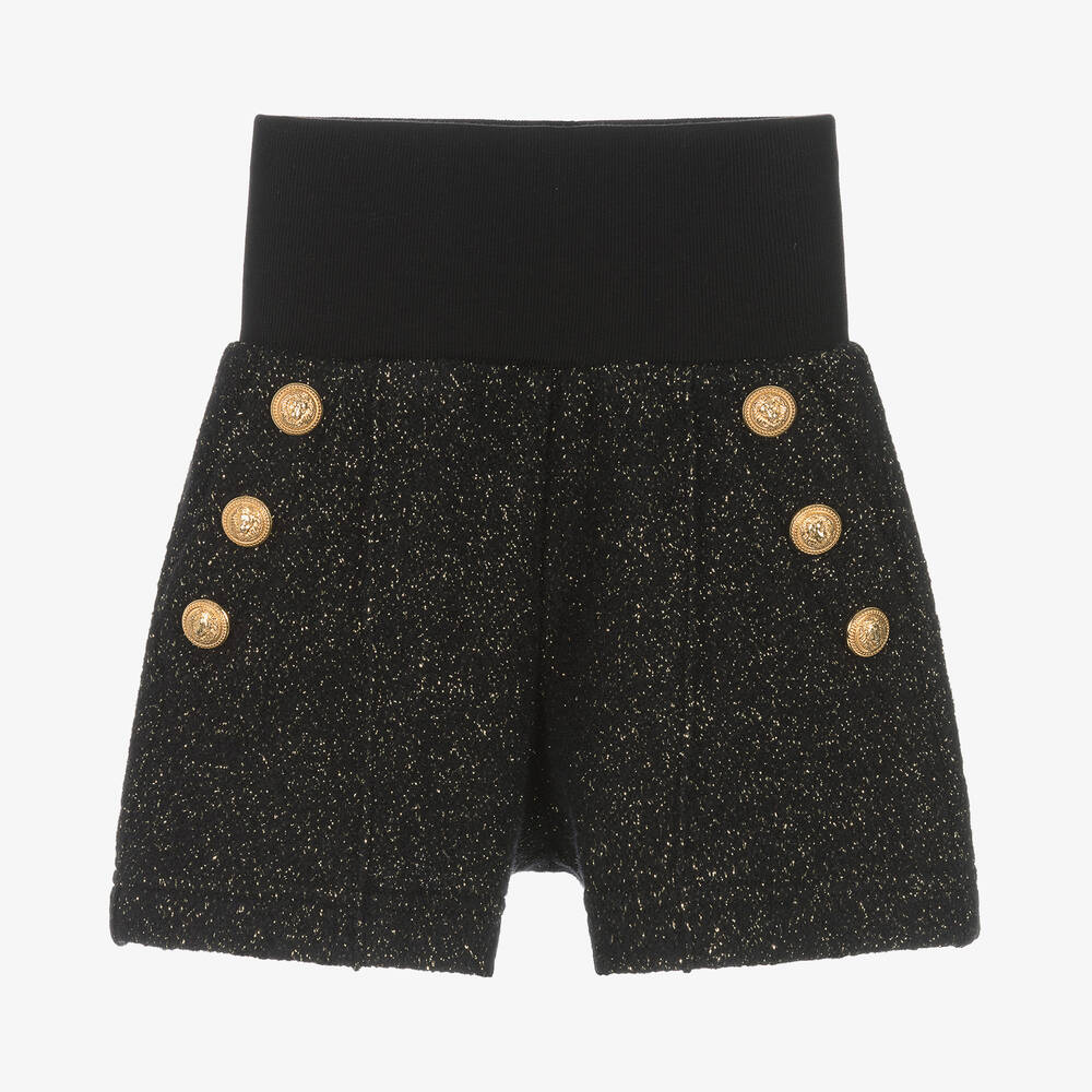 Balmain - Short noir et doré en laine fille | Childrensalon