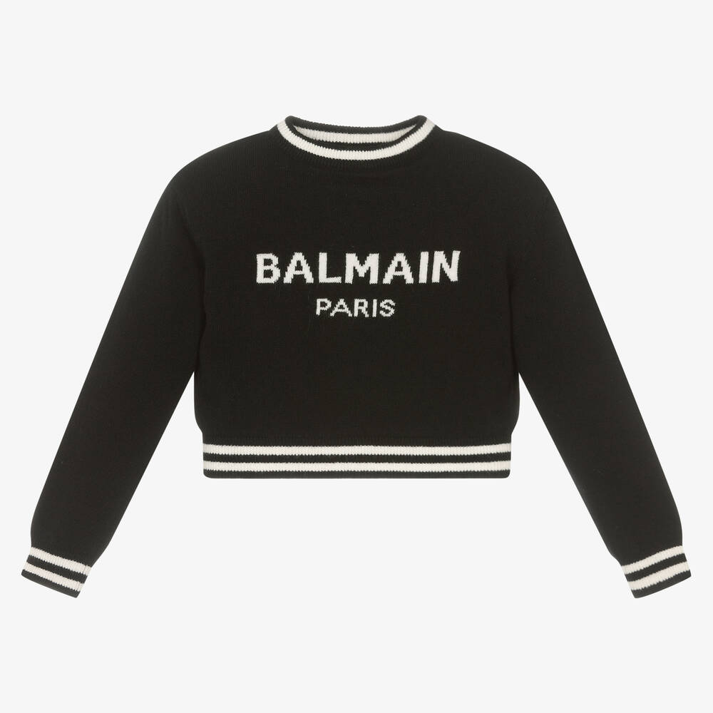 Balmain - Girls Black Knitted Sweater | Childrensalon