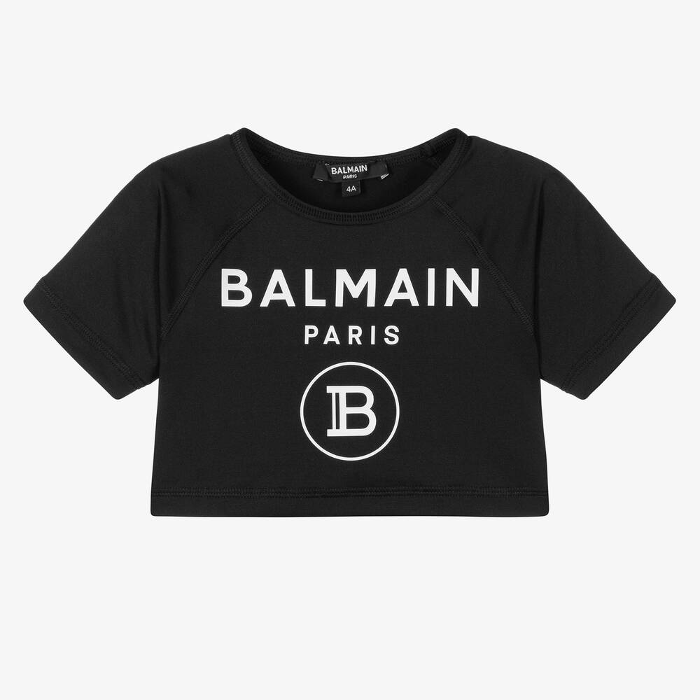 Balmain-توب قصير جيرسي لون أسود للبنات | Childrensalon Outlet