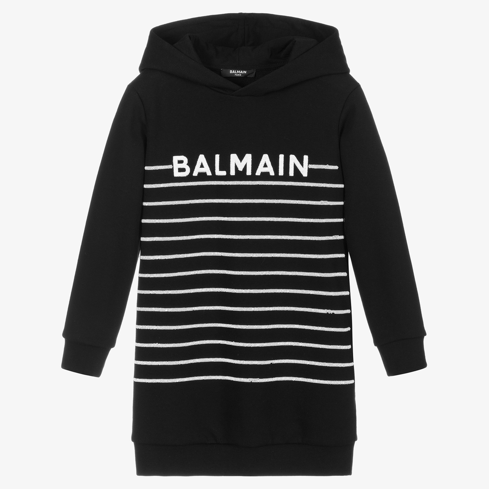 Balmain - Girls Black Logo Hoodie Dress | Childrensalon