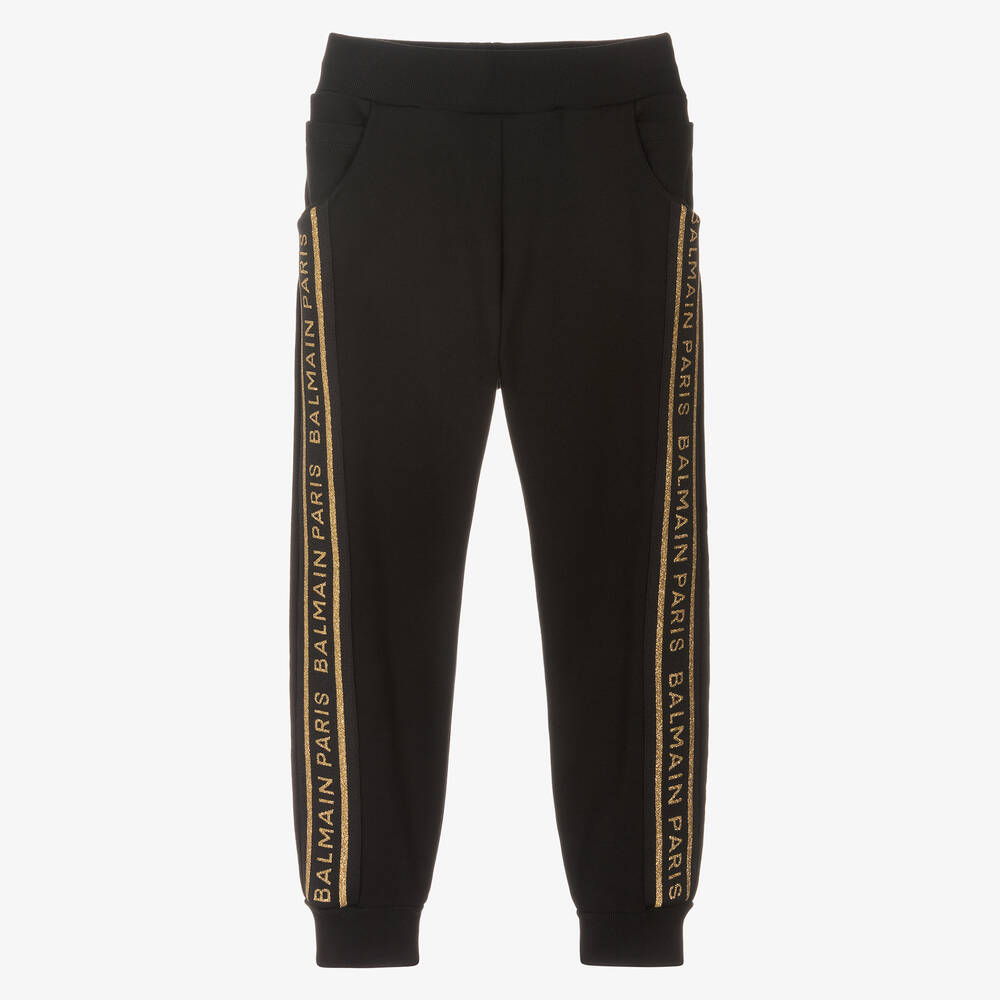 Balmain-Girls Black Logo Joggers | Childrensalon Outlet