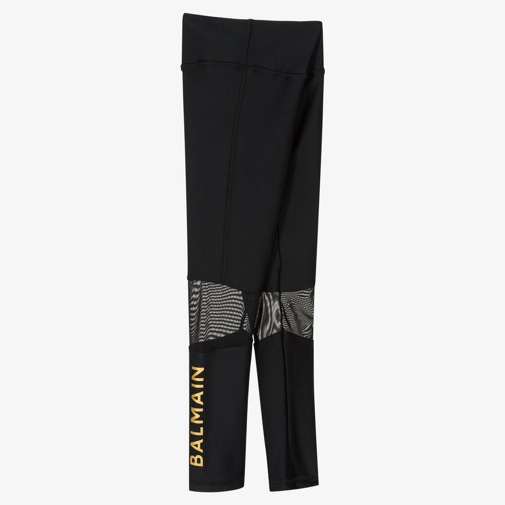 Balmain-Girls Black Logo Leggings | Childrensalon Outlet
