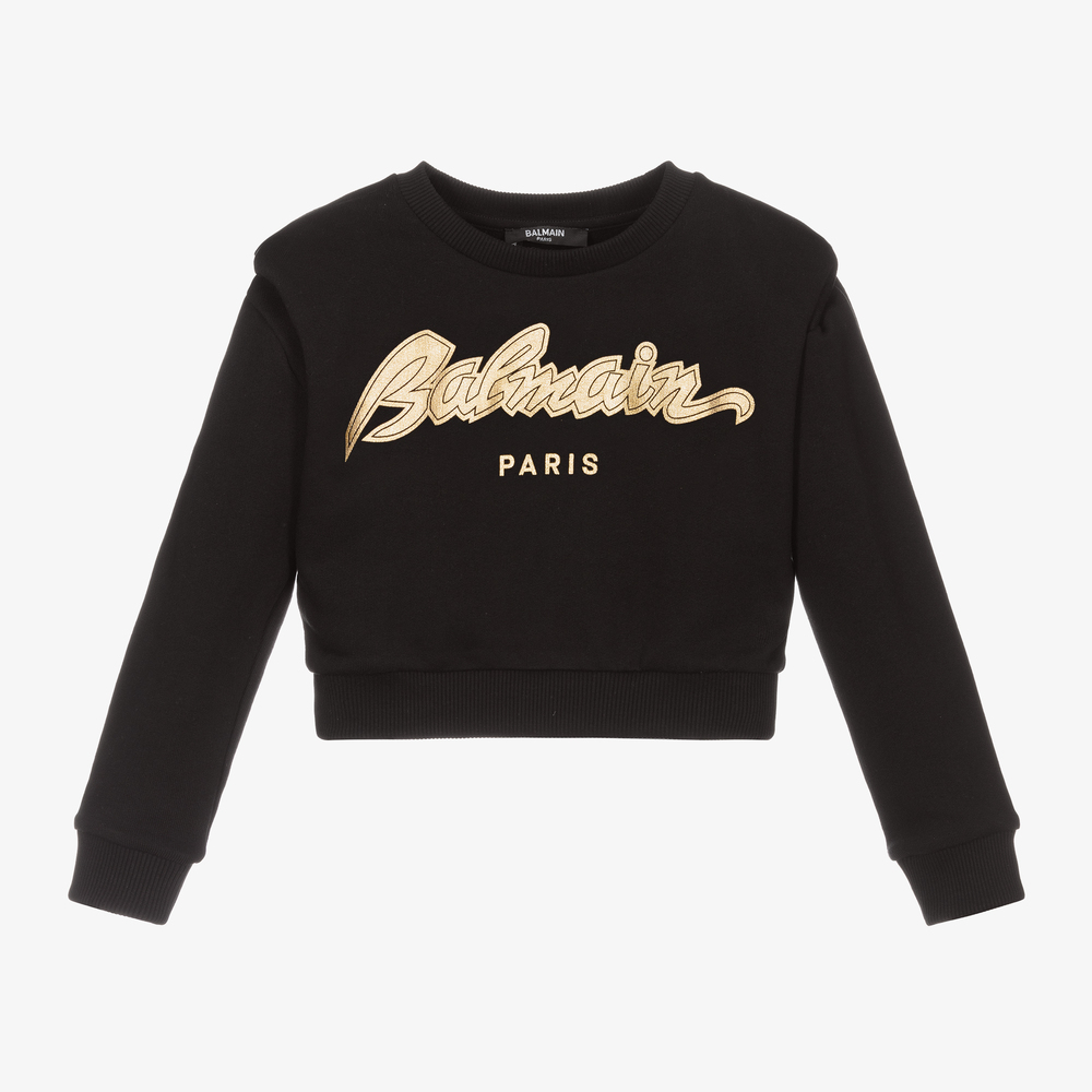 Balmain - سويتشيرت قطن لون أسود للبنات | Childrensalon