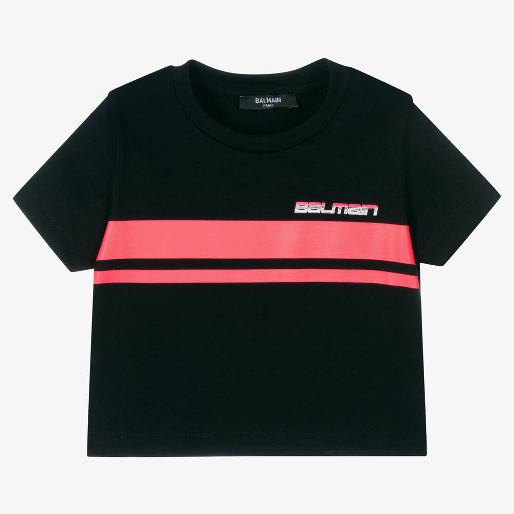 Balmain - Girls Black Logo T-Shirt | Childrensalon