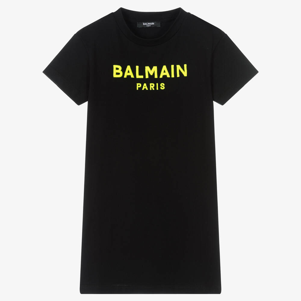 Balmain - Girls Black Logo T-Shirt Dress | Childrensalon