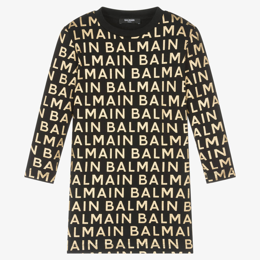 Balmain - Robe noire et dorée rembourrée | Childrensalon