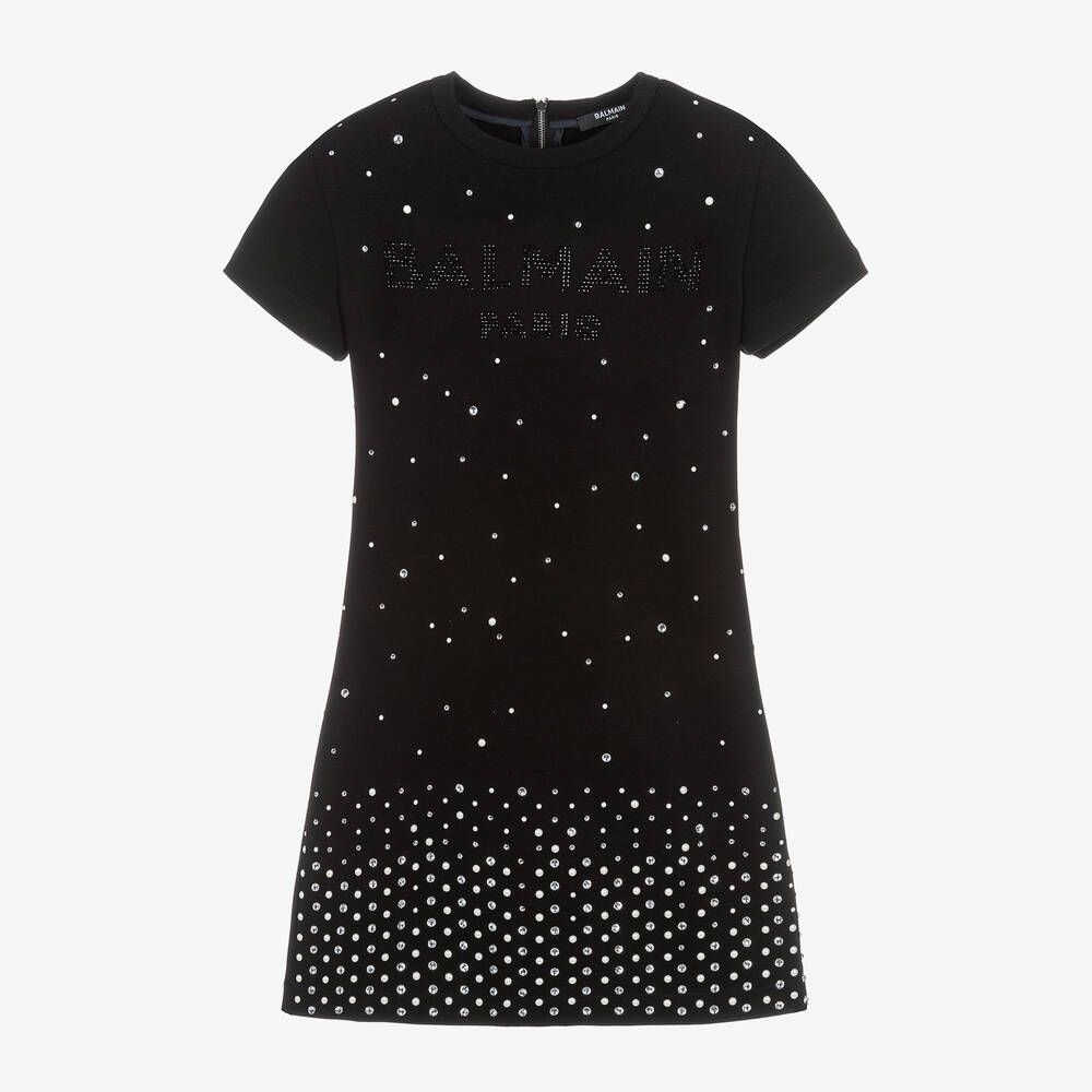 Balmain-Girls Black Milano Jersey Diamanté Dress | Childrensalon Outlet
