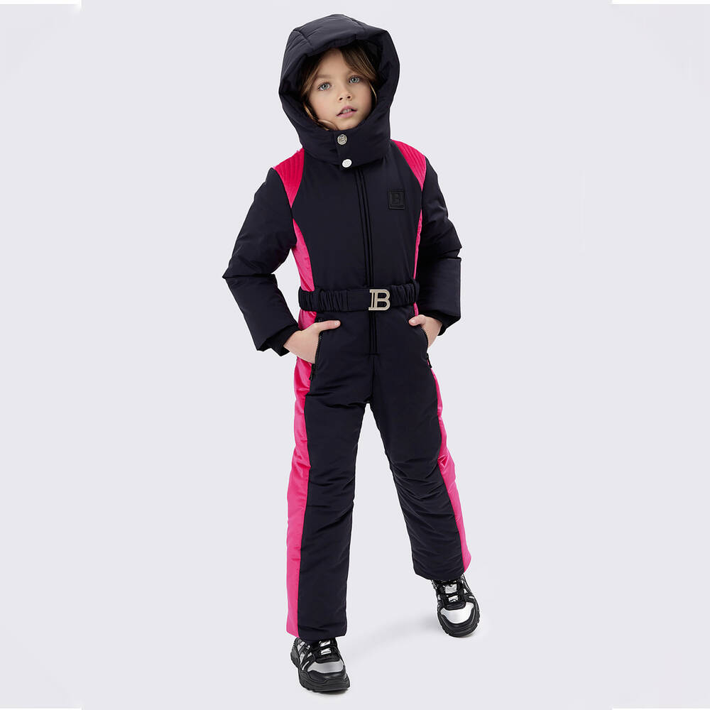 Balmain-Girls Black & Pink Snowsuit | Childrensalon Outlet