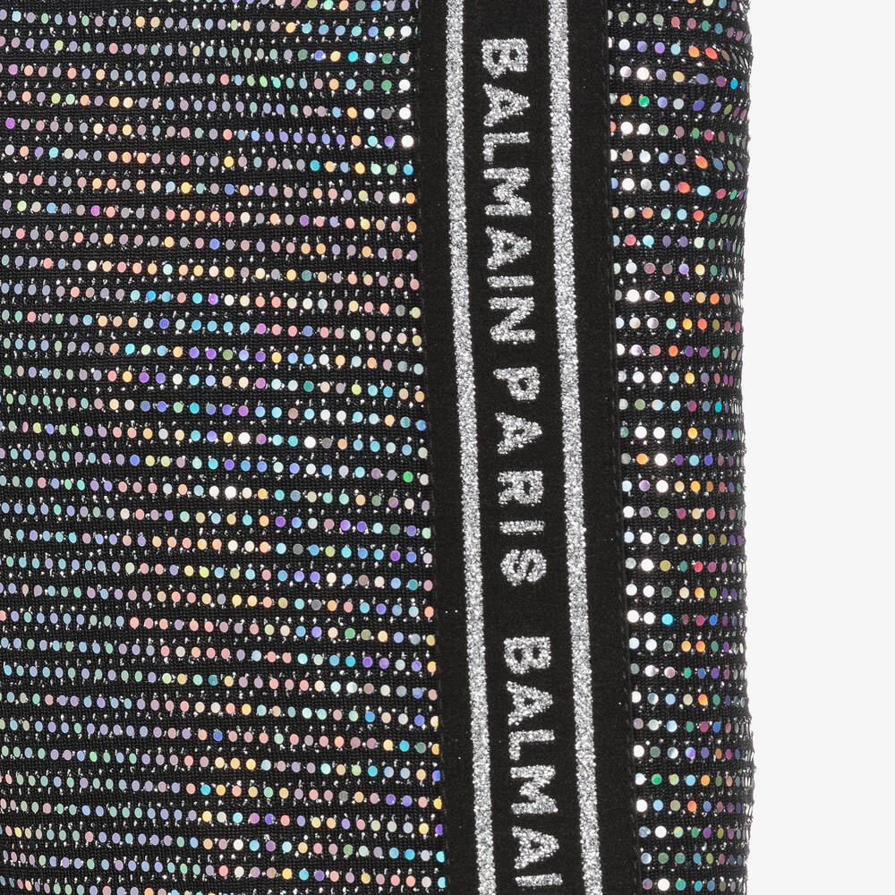 Balmain-Girls Black Sequinned Cycling Shorts | Childrensalon Outlet