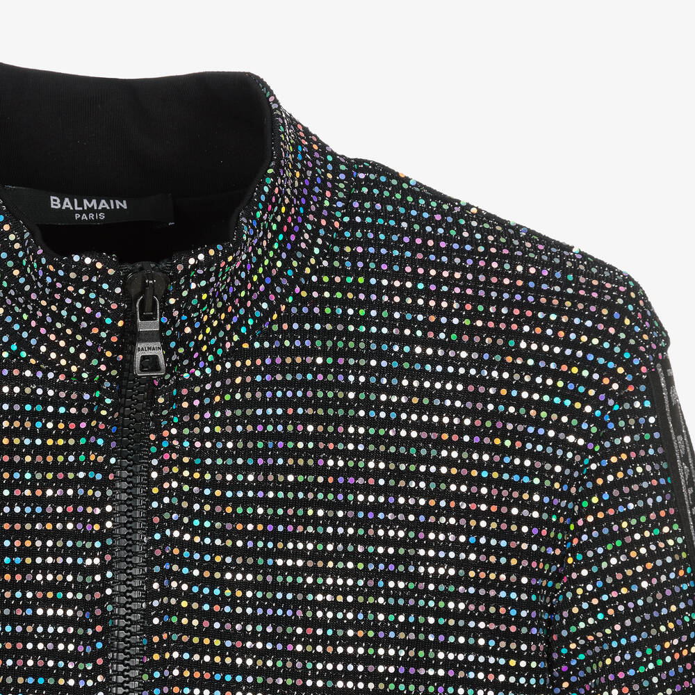 Balmain-Girls Black Sequinned Zip-Up Top | Childrensalon Outlet