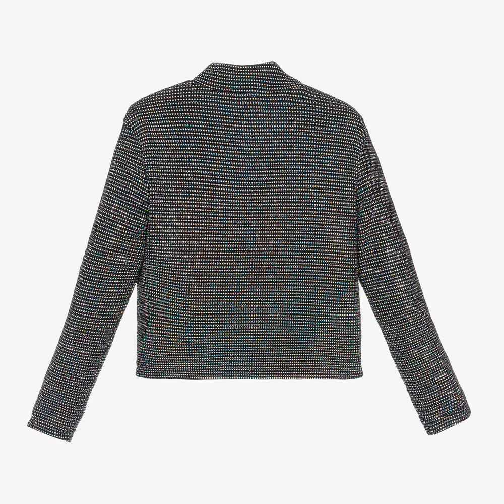 Balmain-Girls Black Sequinned Zip-Up Top | Childrensalon Outlet