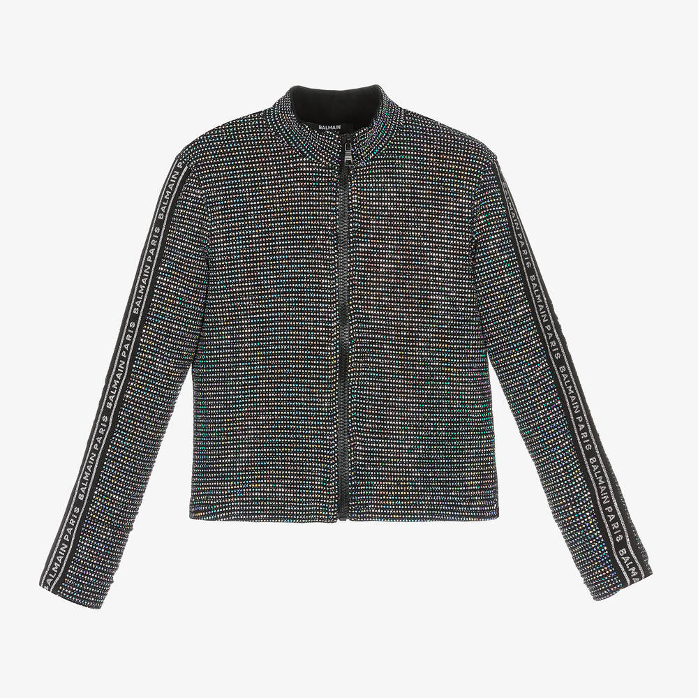 Balmain-Черный топ на молнии с пайетками | Childrensalon Outlet