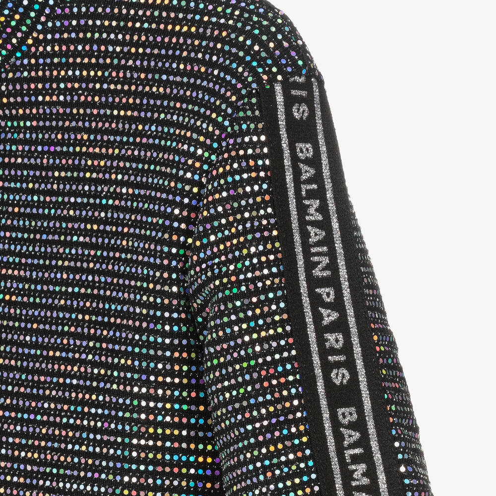 Balmain-Girls Black Sequinned Zip-Up Top | Childrensalon Outlet