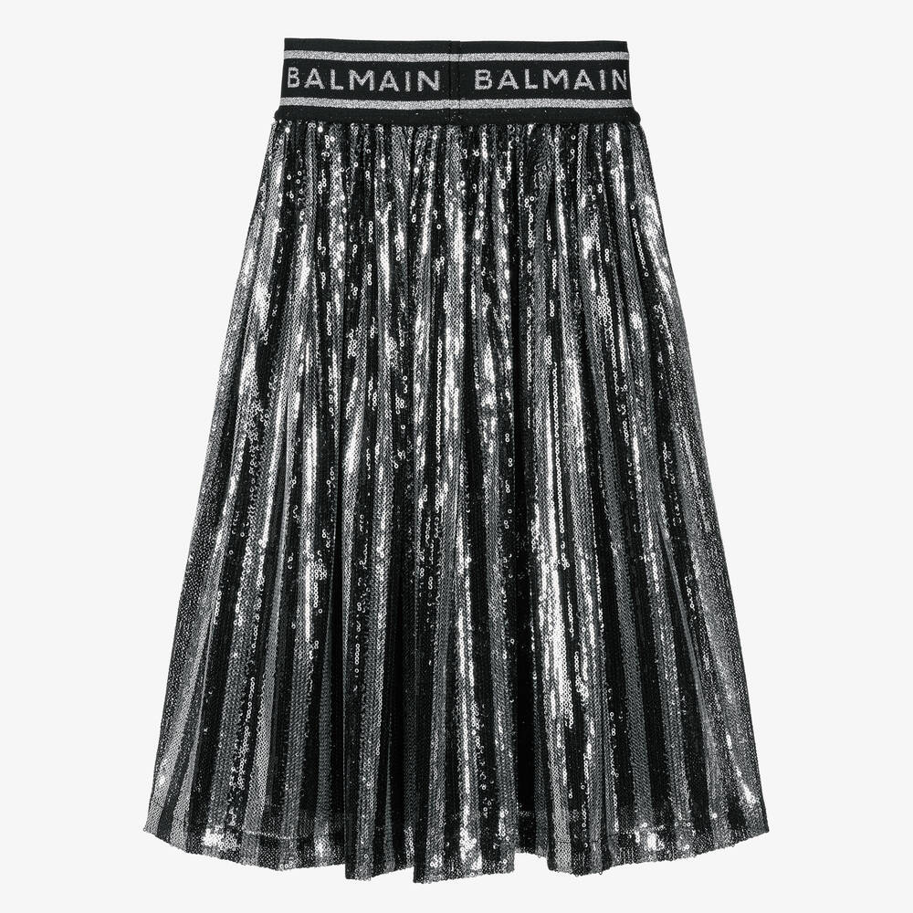 Balmain-Girls Black & Silver Sequin Skirt | Childrensalon Outlet