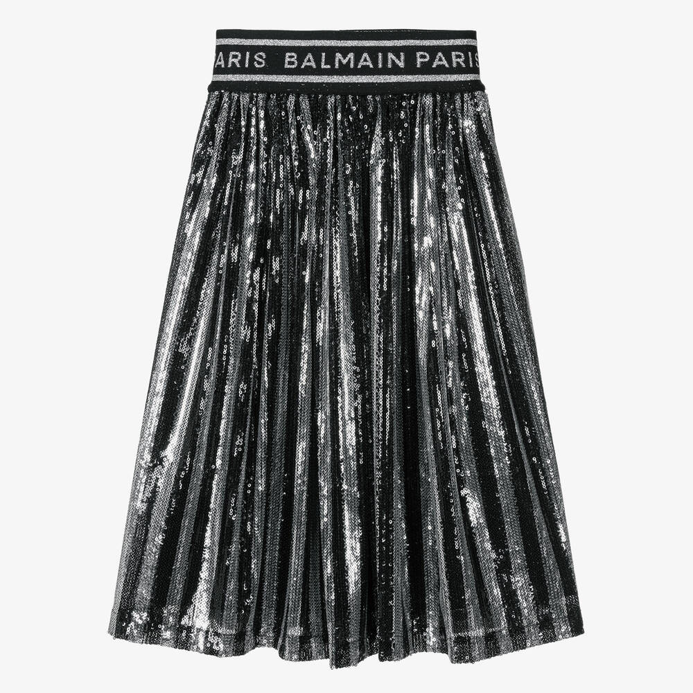 Balmain - Girls Black & Silver Sequin Skirt | Childrensalon