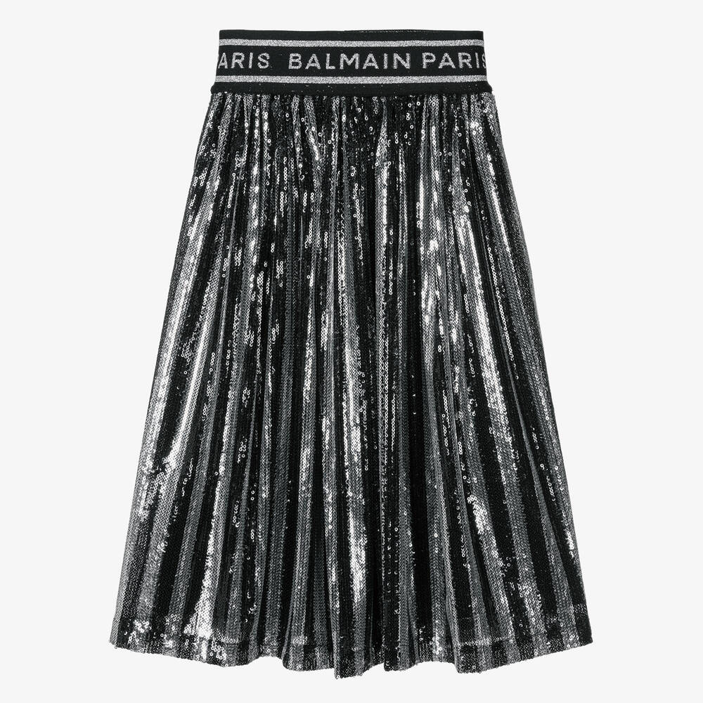 Balmain-تنورة شبك مزينة بترتر لون أسود وفضي | Childrensalon Outlet