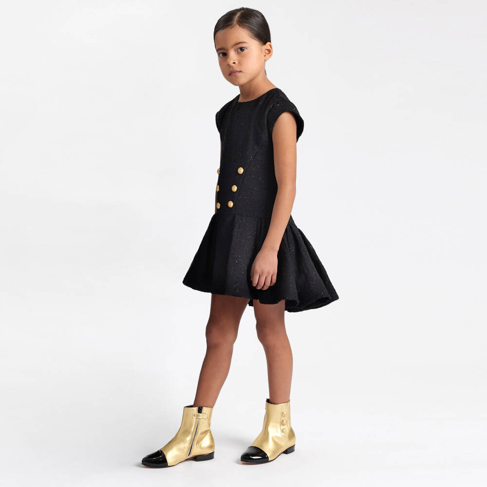 Balmain-Girls Black Sparkling Asymmetric Dress | Childrensalon Outlet