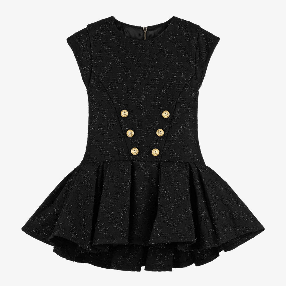Balmain-Girls Black Sparkling Asymmetric Dress | Childrensalon Outlet