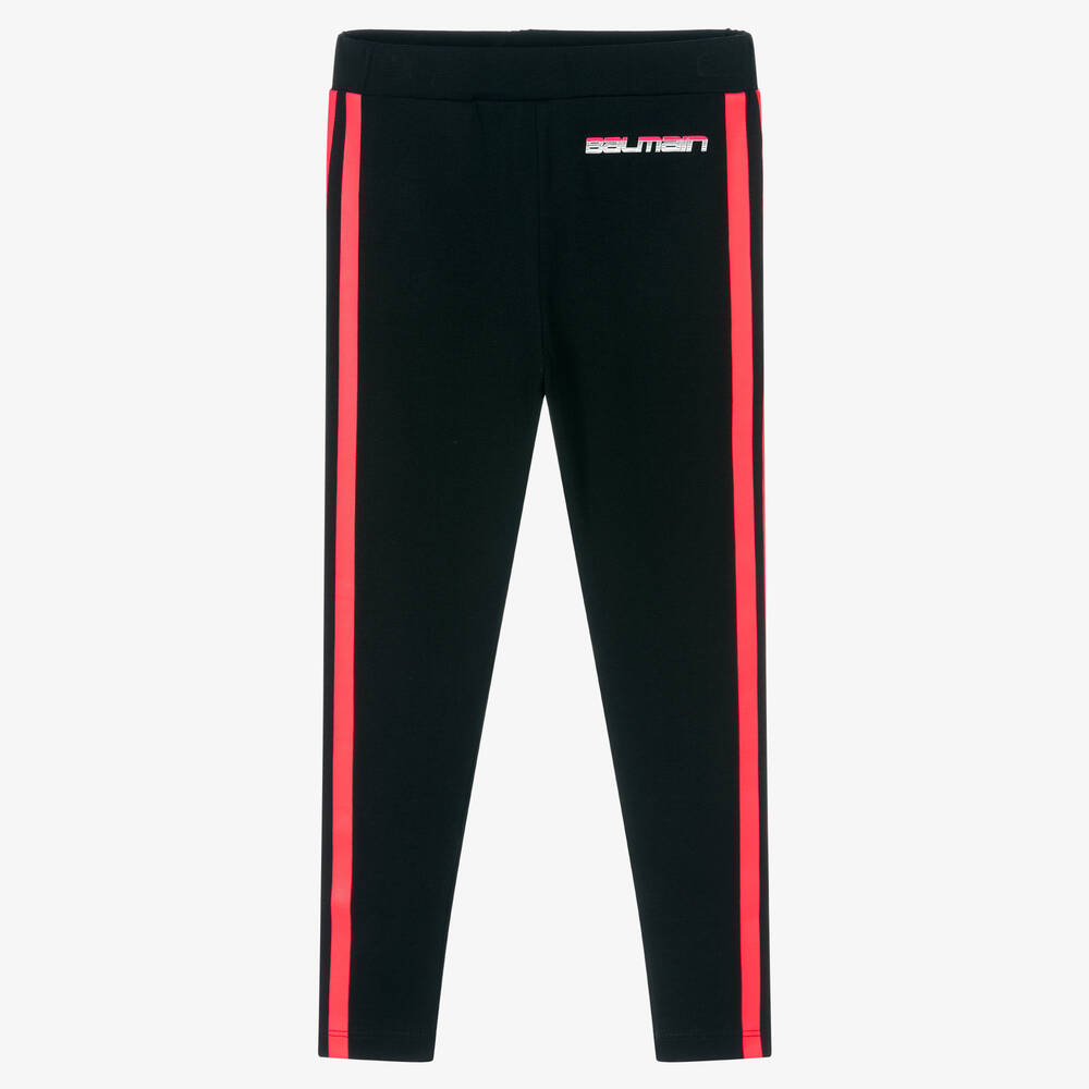Balmain-Girls Black Stripe Leggings | Childrensalon Outlet