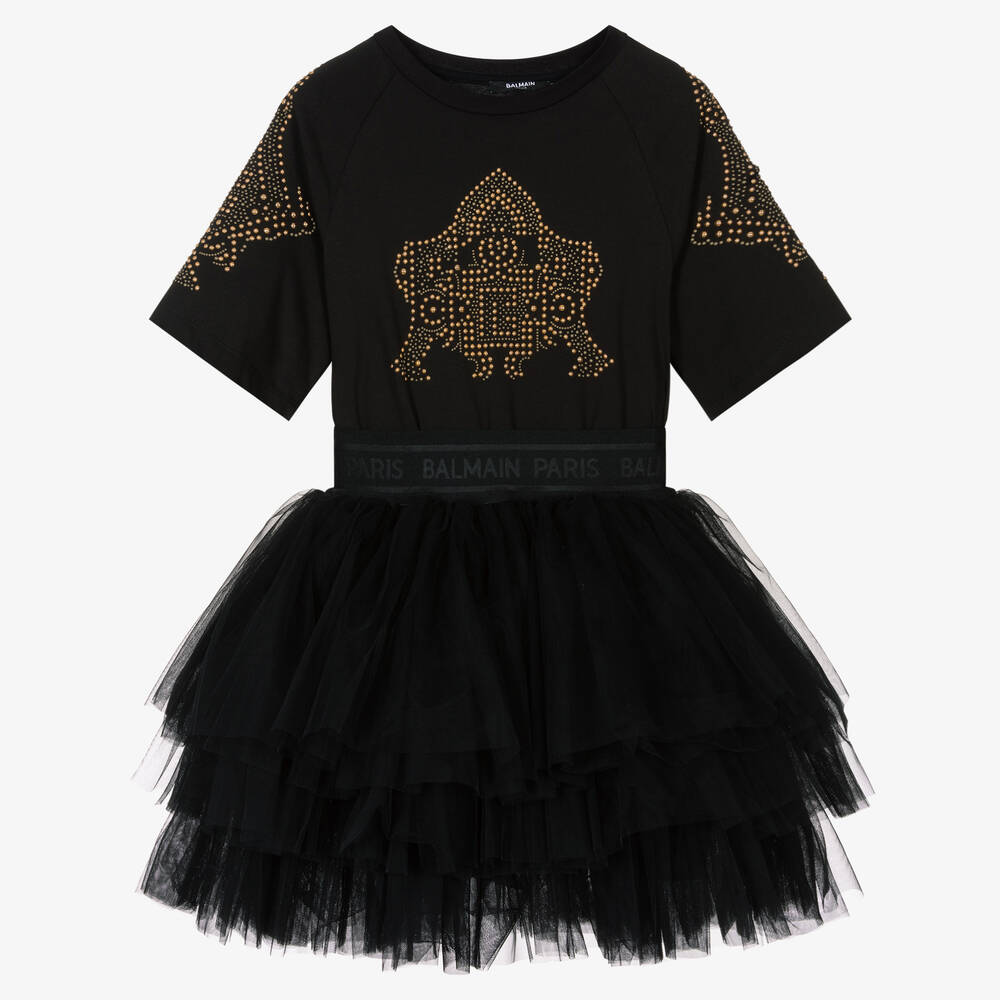 Balmain - Girls Black Tulle Dress  | Childrensalon