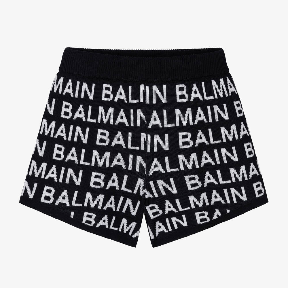 Balmain - Girls Black & White Logo Shorts | Childrensalon
