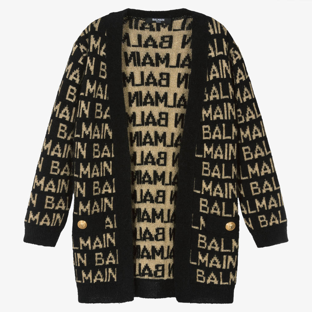 Balmain-Girls Black Wool & Cashmere Cardigan | Childrensalon Outlet