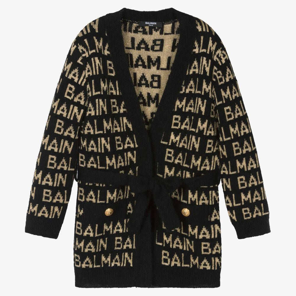 Balmain - Cardigan noir en laine et cachemire | Childrensalon