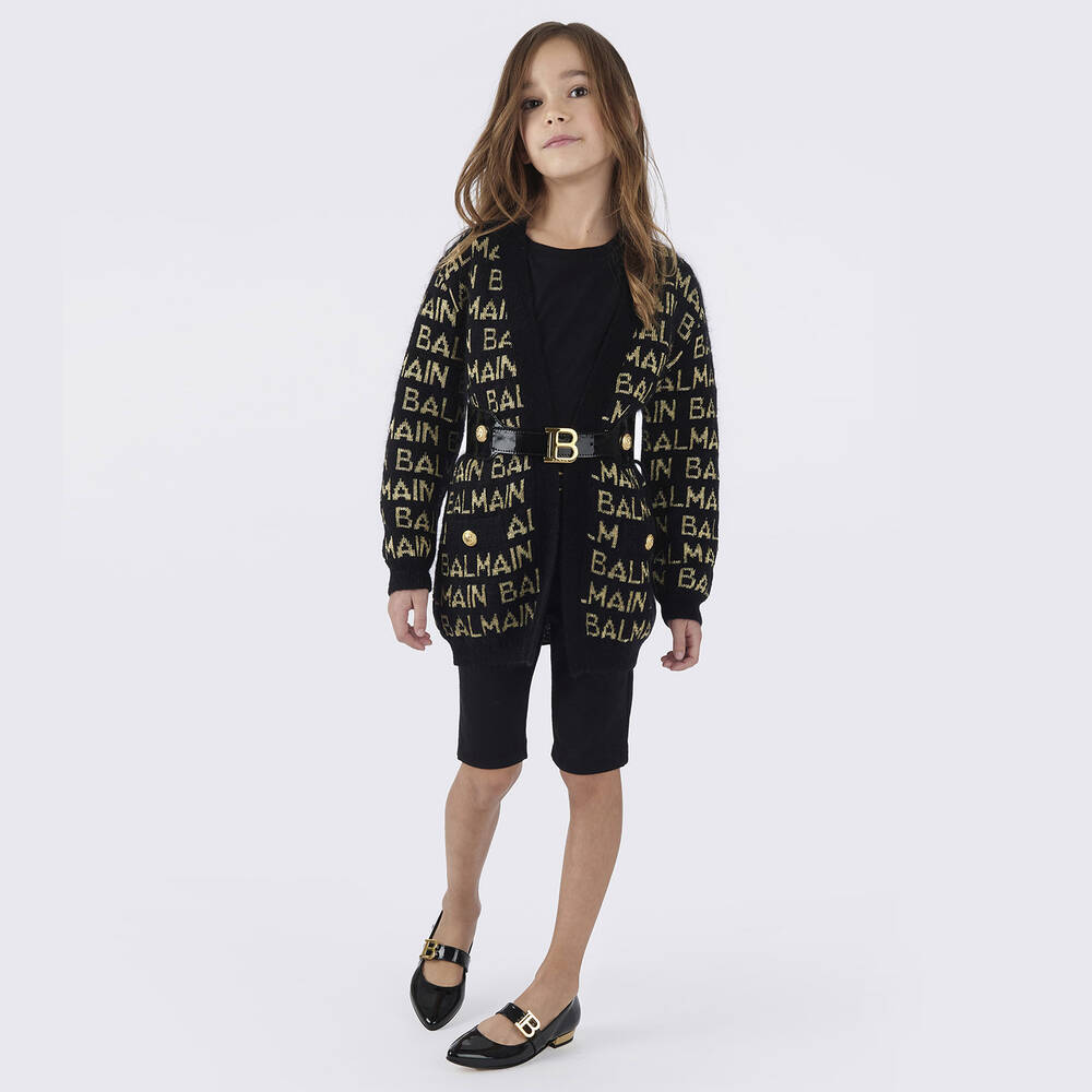 Balmain-Girls Black Wool & Cashmere Cardigan | Childrensalon Outlet