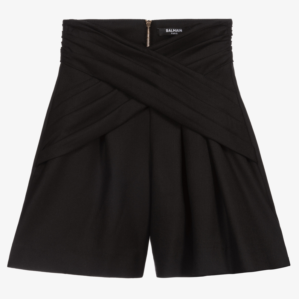 Balmain - Girls Black Wool Shorts | Childrensalon