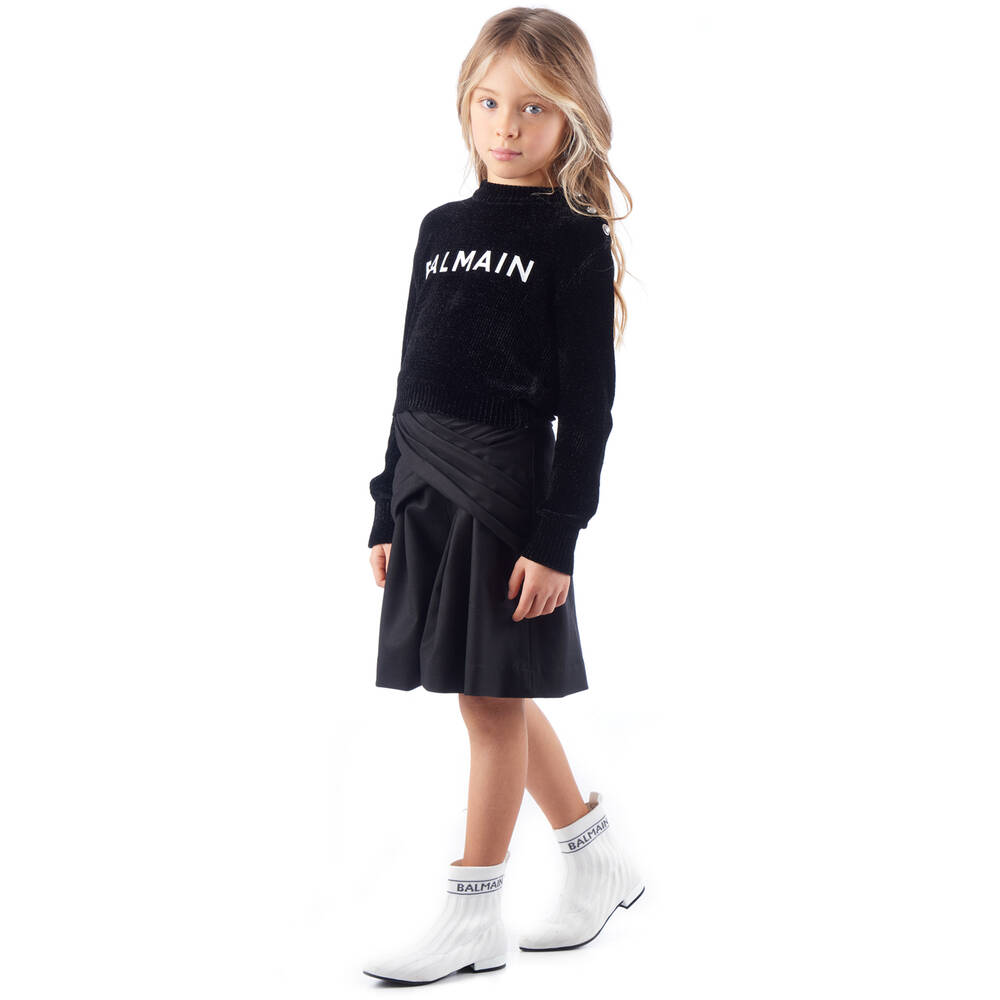 Balmain-Girls Black Wool Shorts | Childrensalon Outlet
