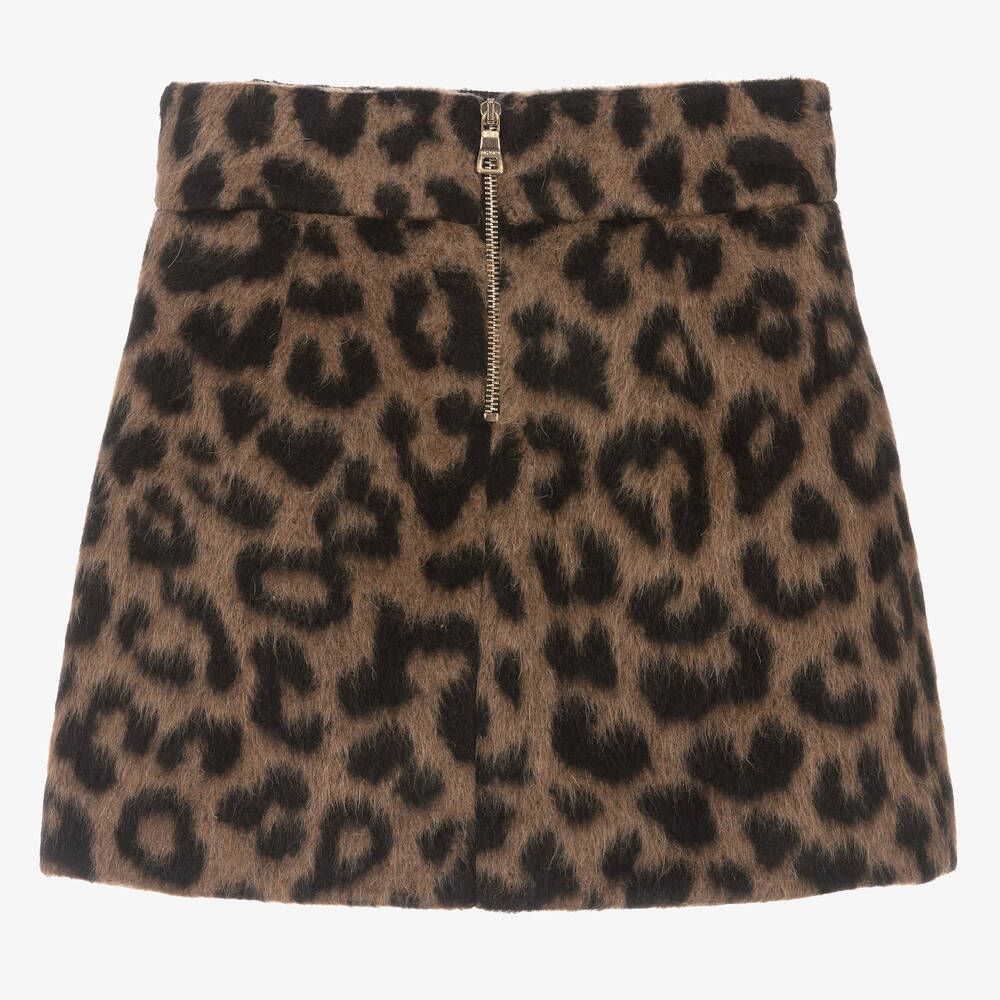 Balmain-Коричневая юбка с леопардовым принтом | Childrensalon Outlet