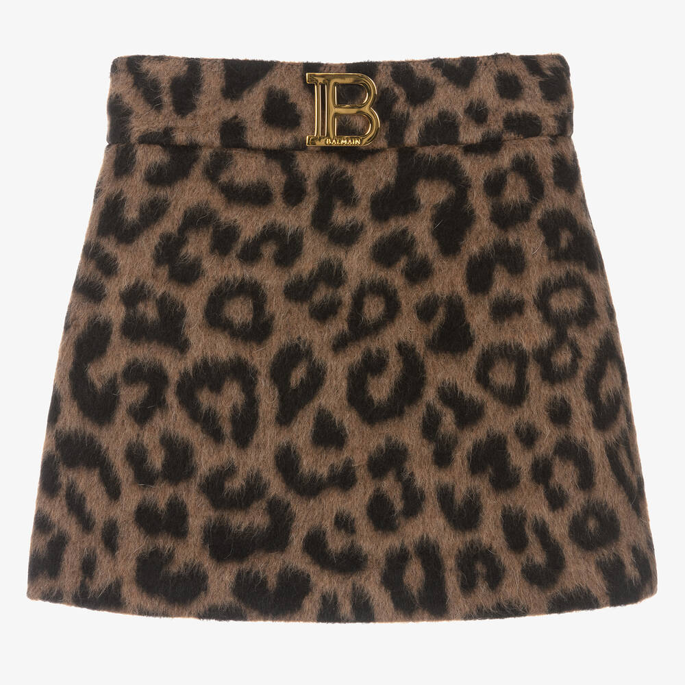 Balmain - Girls Brown Leopard Skirt | Childrensalon
