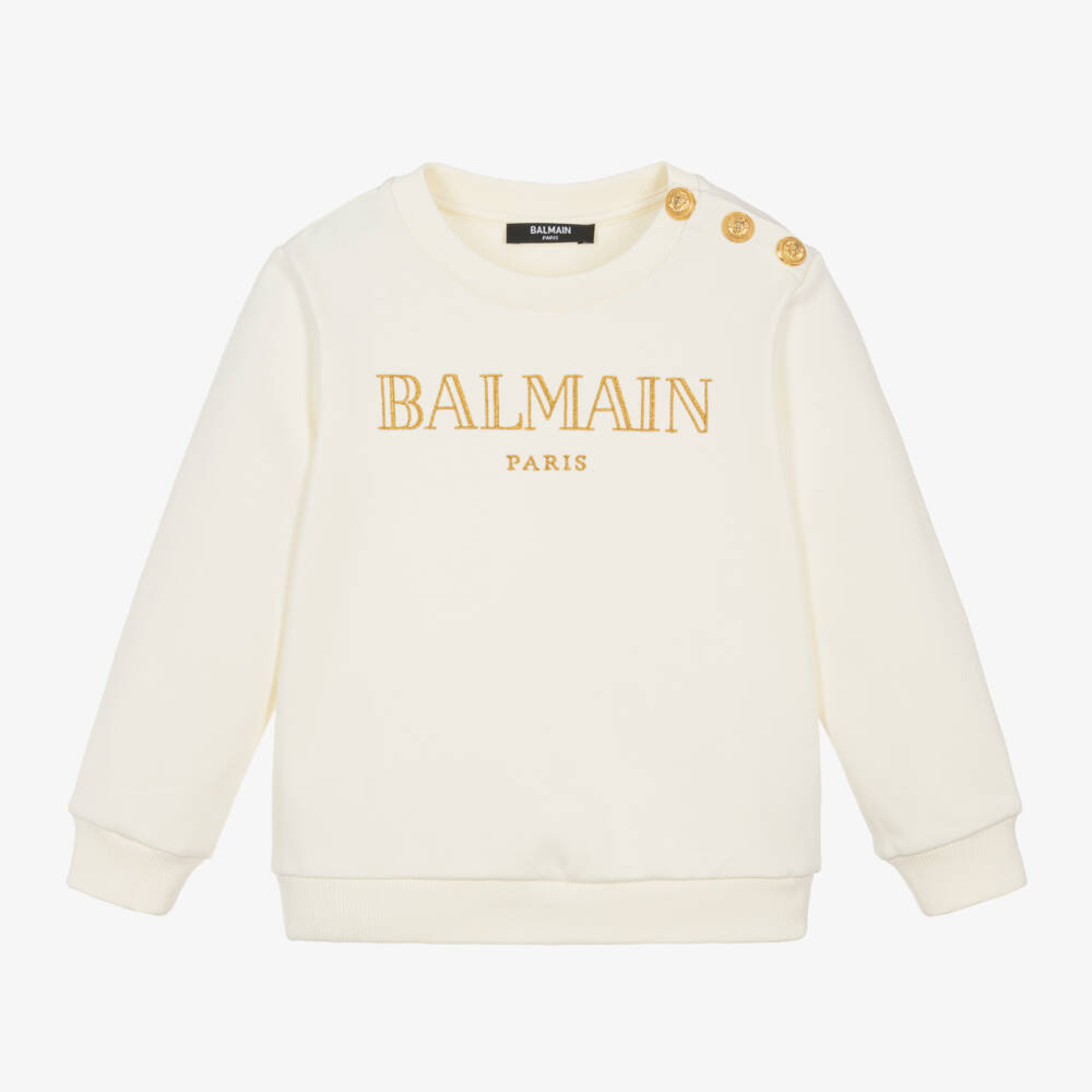 Balmain-Girls Cream Cotton Logo Sweatshirt | Childrensalon Outlet
