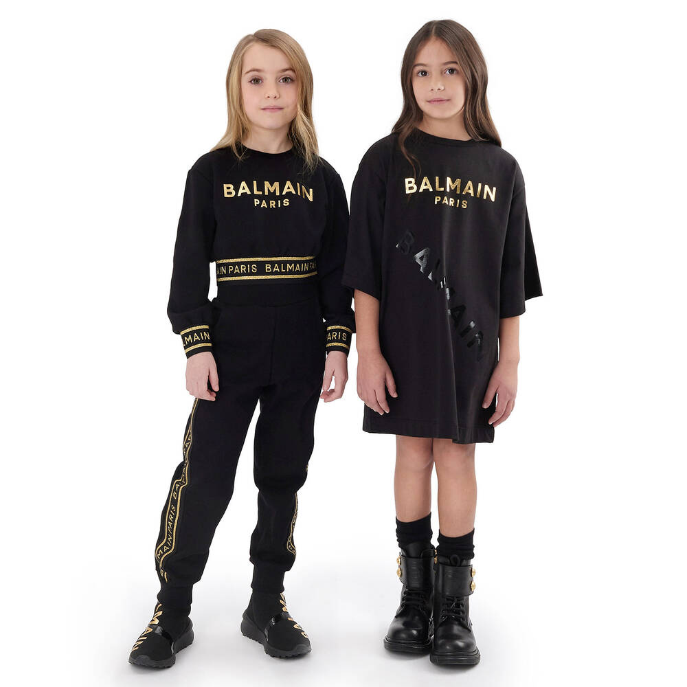 Balmain-Girls Cropped Black Sweatshirt | Childrensalon Outlet