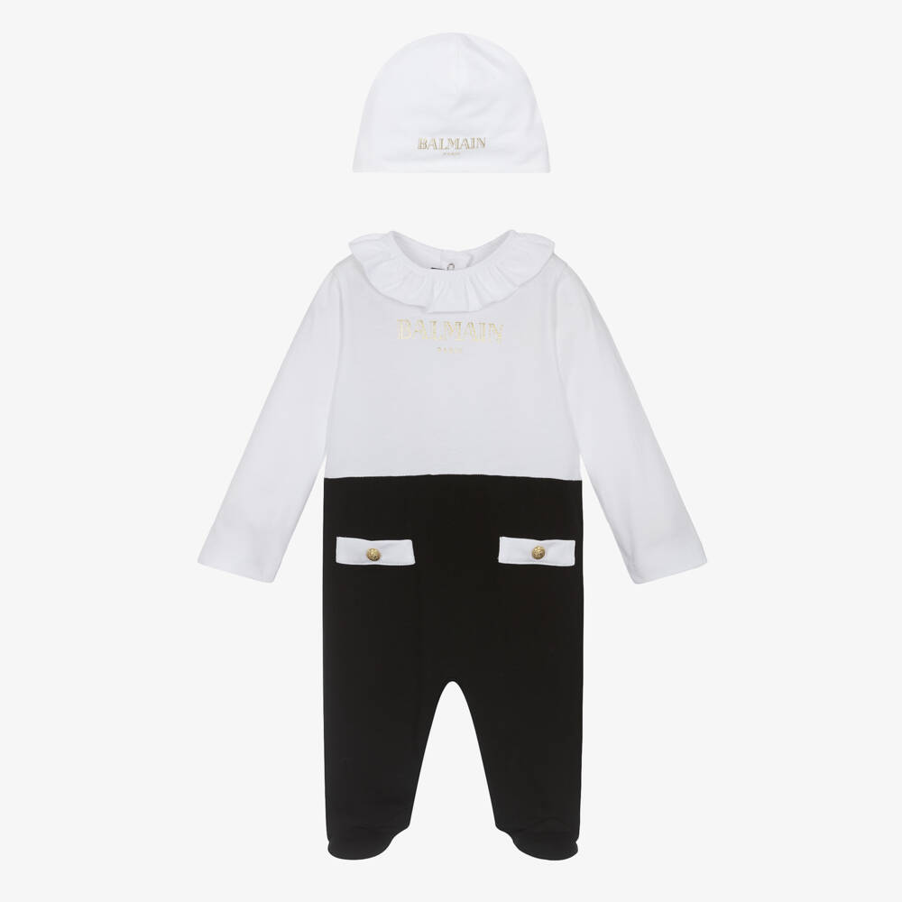 Balmain-Girls Elegant Black Babysuit Ensemble | Childrensalon Outlet