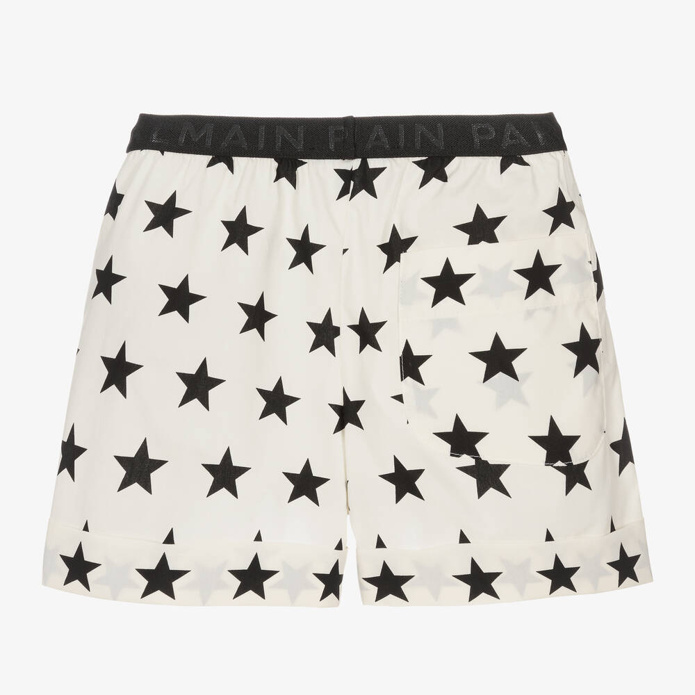 Balmain-Girls Ivory Cotton Star Print Shorts | Childrensalon Outlet
