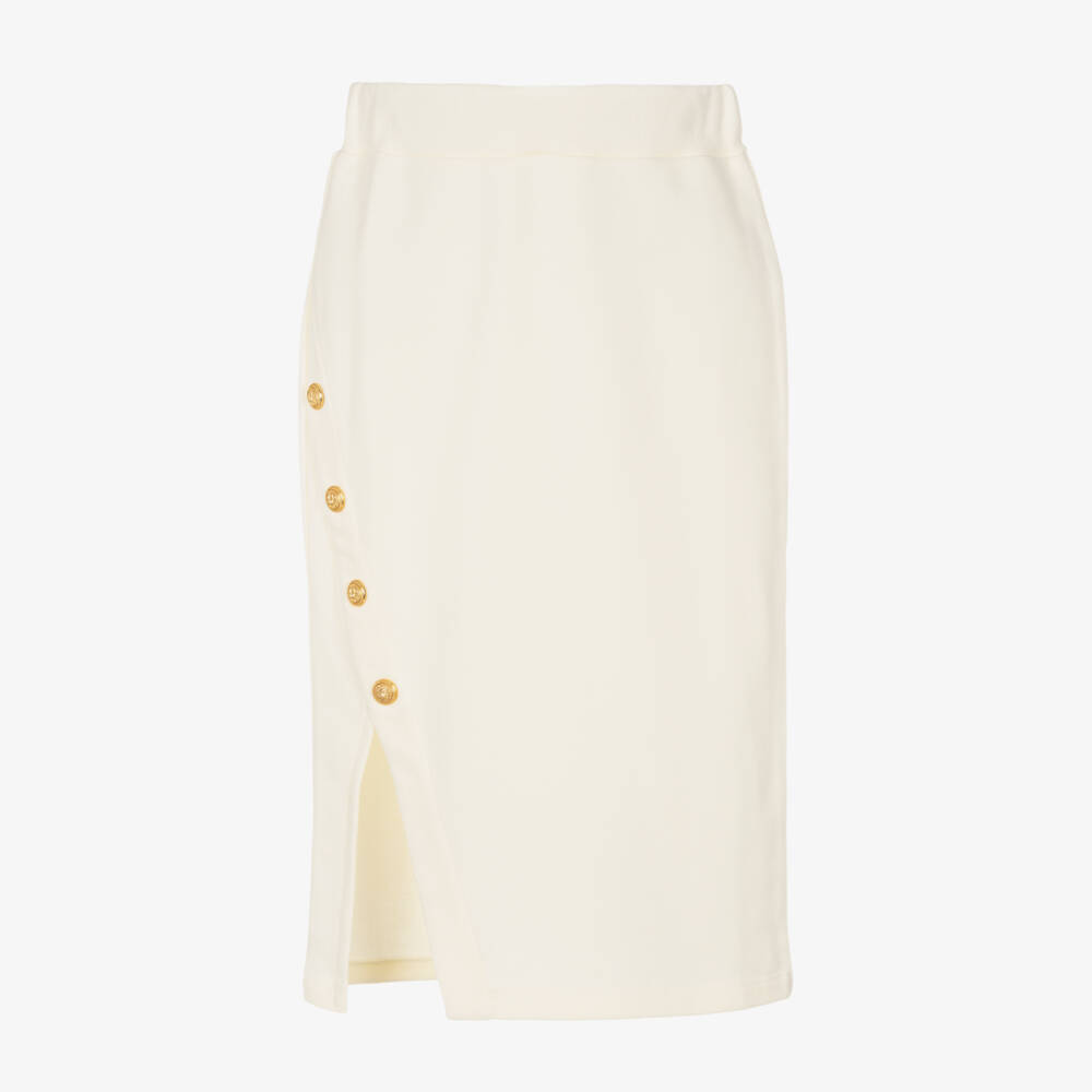 Balmain-Girls Ivory Midi Skirt with Buttons | Childrensalon Outlet