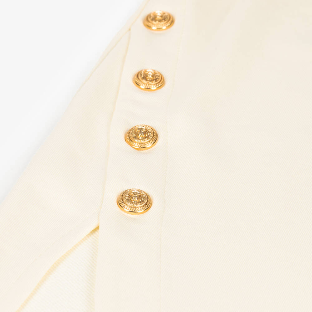 Balmain-Girls Ivory Midi Skirt with Buttons | Childrensalon Outlet