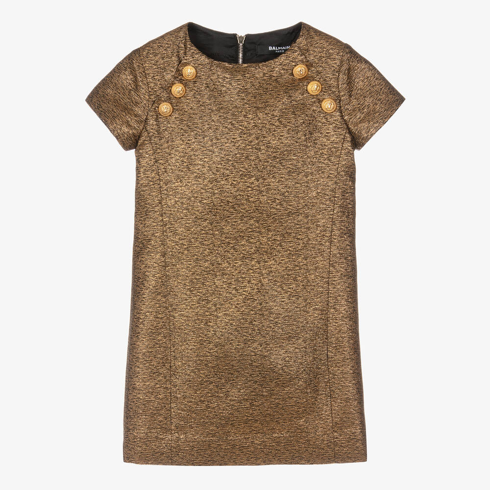 Balmain - Тканое платье цвета золотистый металлик | Childrensalon