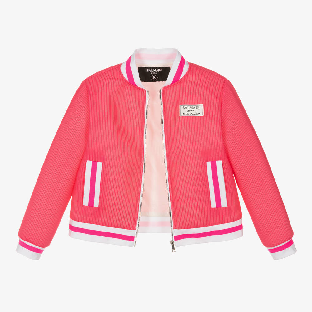 Balmain-Girls Pink Bomber Jacket | Childrensalon Outlet