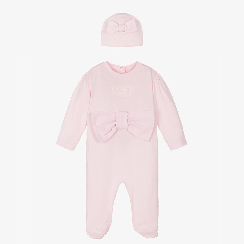 Balmain Girls Babysuit Set Girls Infant 9 Month Pink Cotton by Childrensalon