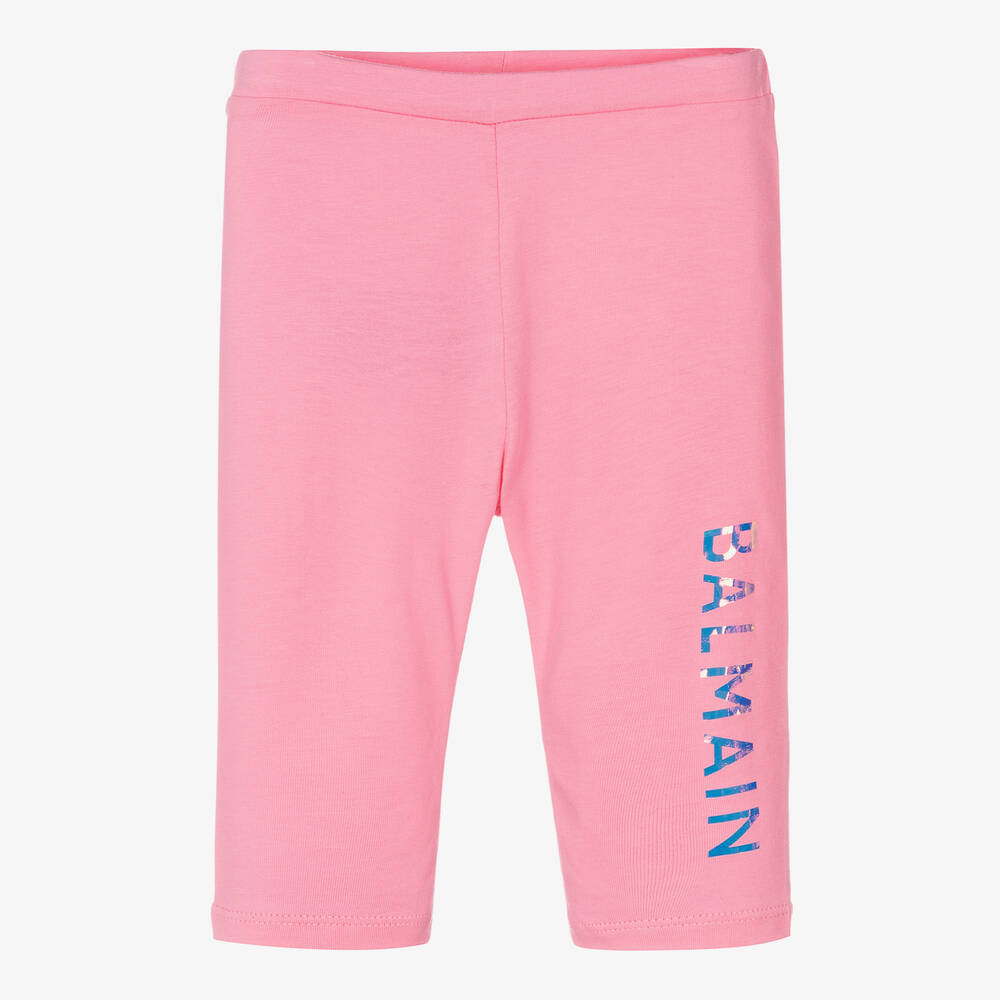 Balmain - Girls Pink Cotton Balmain Leggings | Childrensalon