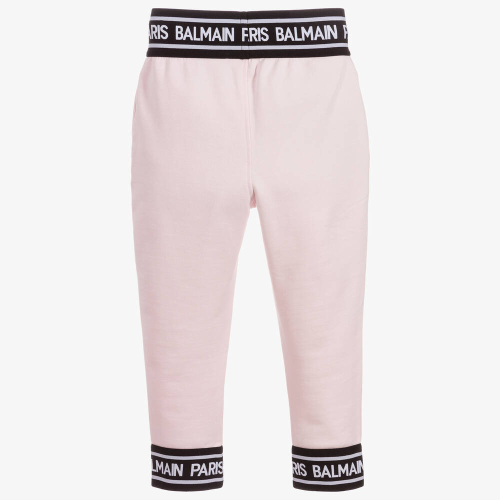 Balmain-Girls Pink Cotton Joggers | Childrensalon Outlet