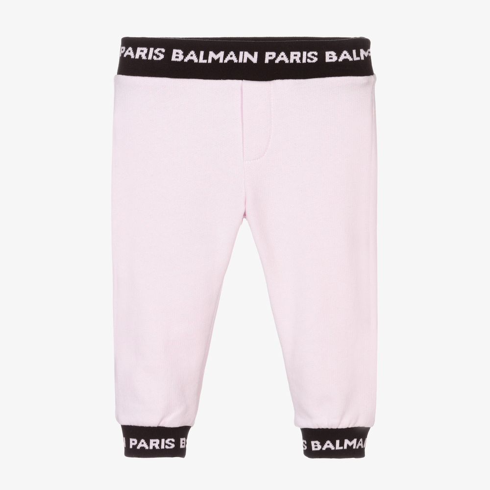 Balmain - Girls Pink Cotton Logo Joggers | Childrensalon