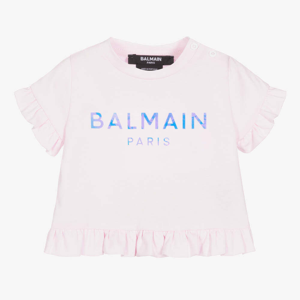 Balmain - تيشيرت أطفال بناتي قطن لون زهري | Childrensalon