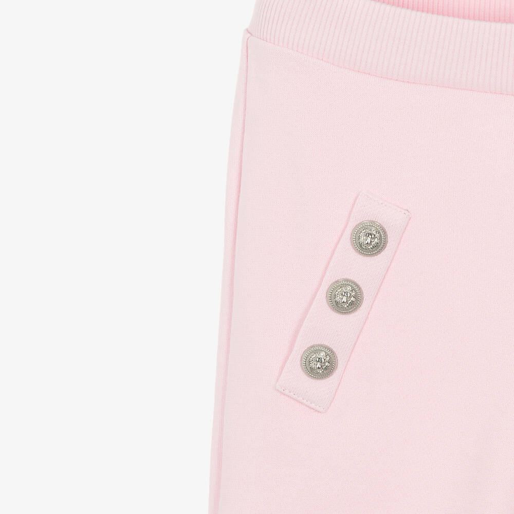 Balmain-Girls Pink Embroidered Cotton Tracksuit | Childrensalon Outlet