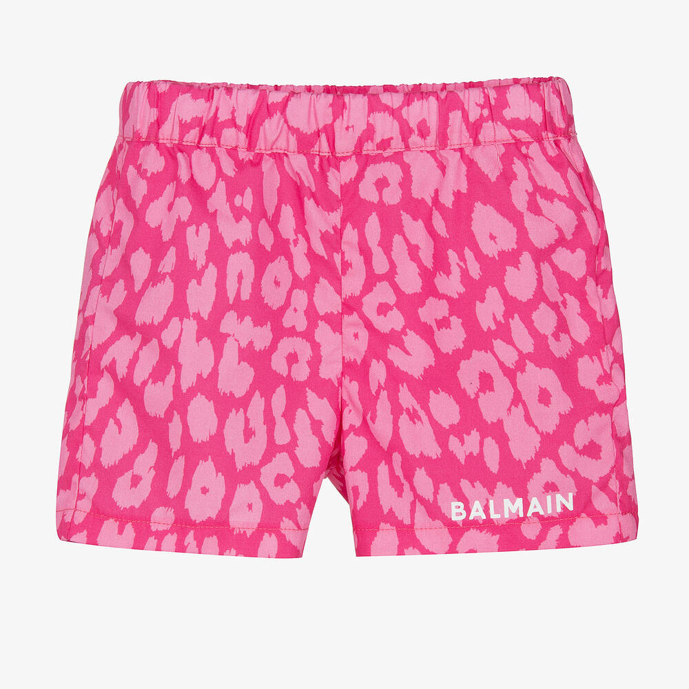 Balmain-Girls Pink Leopard Print Cotton Shorts | Childrensalon Outlet