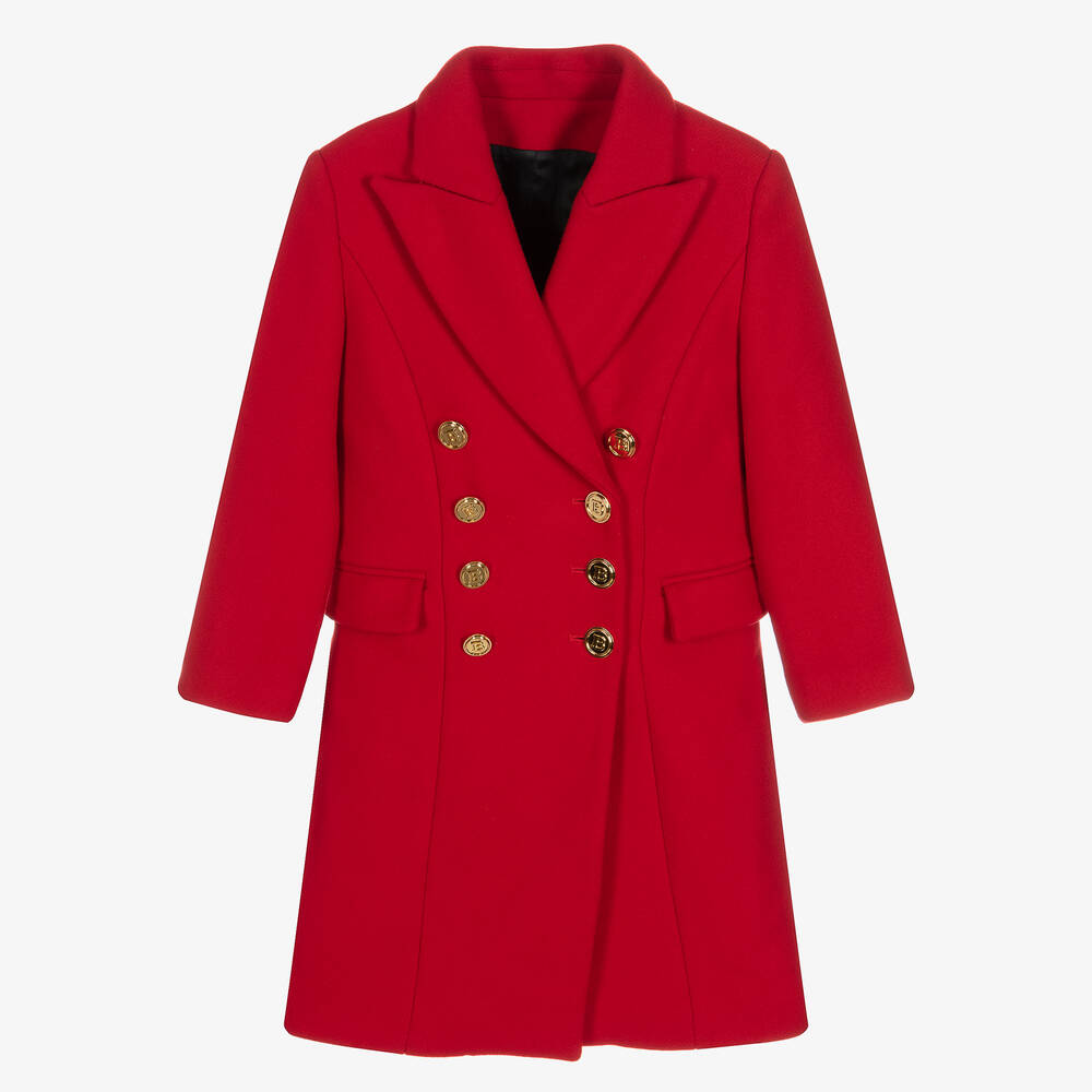 Balmain - Girls Red Wool Coat | Childrensalon